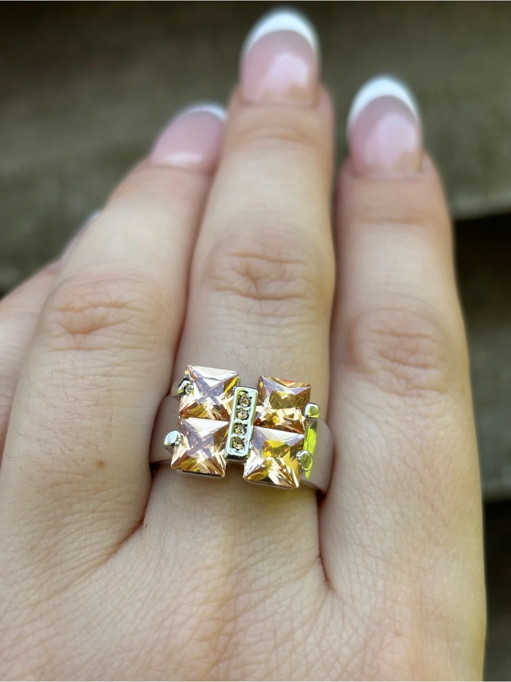 Camille Lucie Vintage Ring, Topaz and White Gold Plated